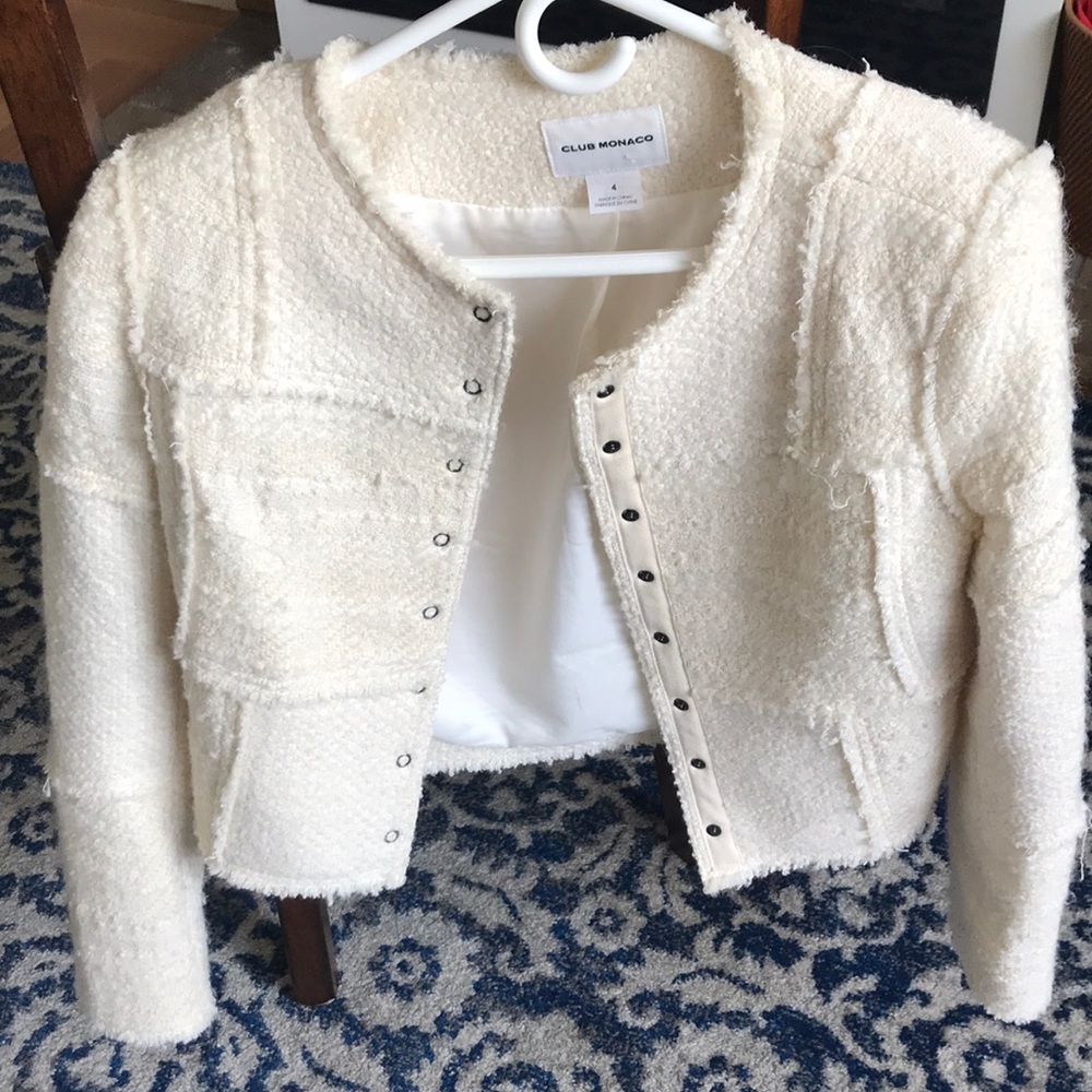 Club Monaco cream tweed cropped jacket
